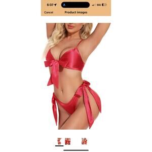 RSLOVE Women Sexy Lingerie Set Satin Bow Tie 2 Piece Bra & Panty Set Sz XL